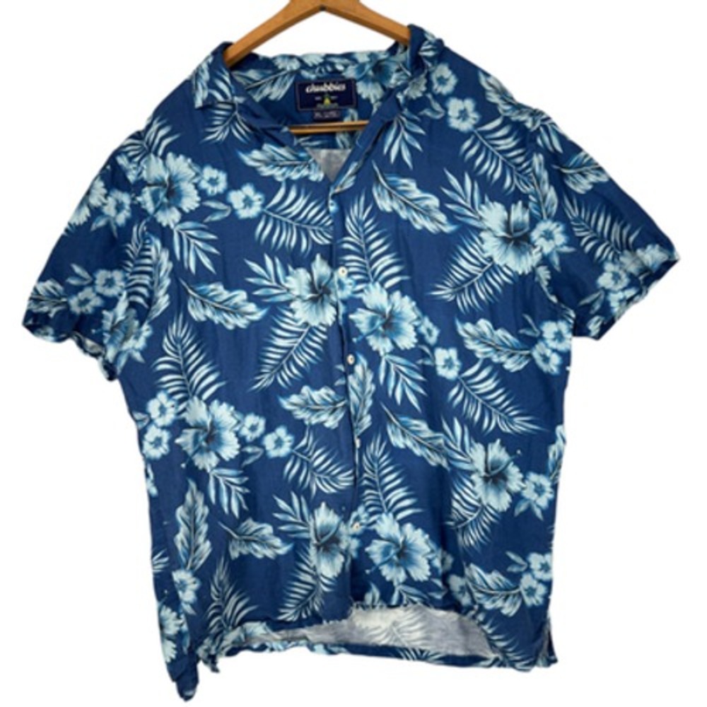 Chubbies Shirt Mens XL Blue Floral Hawaiian Button Up Linen Cotton Tropical